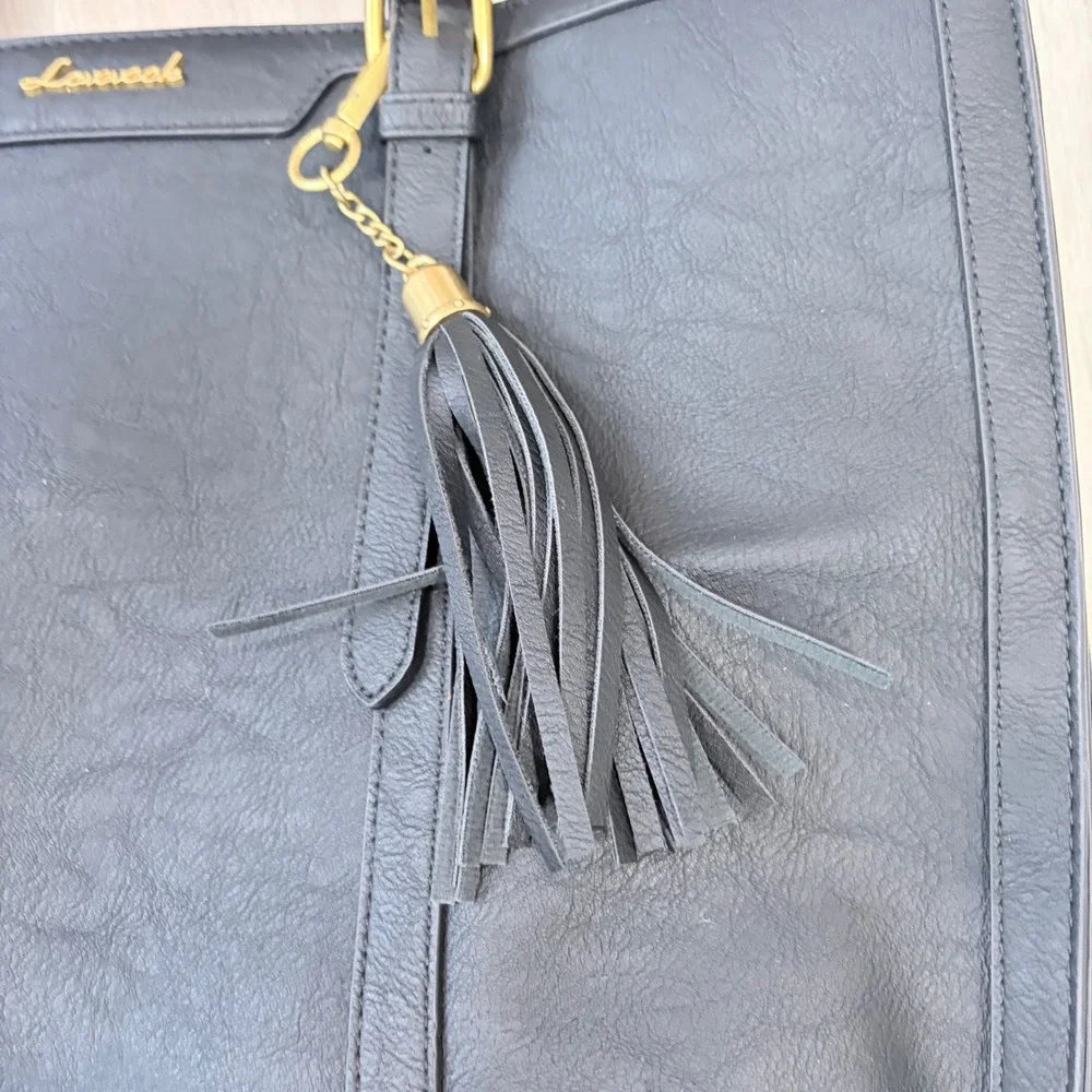 Lovevook‎ Black Laptop Tote Bag Vegan Leather Work Briefcase Crossbody Tassel